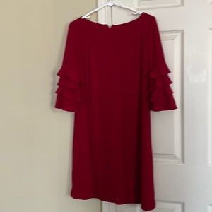 burgundy red dress with ruffles on the sleeves.size 8